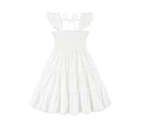 KIDDLETOWN Mädchen Kleider, Baby Mädchen Kleid Weiß, Sommer Kinderkleid Prinzessinenkleid Festlicheskleid, Rüschen-Träger Kinder Kleider Polyester+Baumwolle Futter Blumenmädchenkleide für 5-6 Jahre