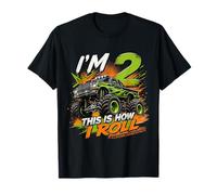 Kids 2nd Birthday Monster Truck 2 Yrs Old Boy Theme Party T-Shirt