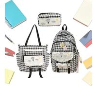 Kids Backpack Set - 3-Piece Plaid School Bag | Lightweight with Cute Pendan