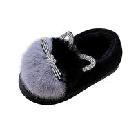 Kids Fuzzy Slipper Winter Warm Plush Ankle Slipper Flat Cute Thick Plush Non Slip Shoes Baby Boys Girls Indoor Family Lightweight Comfy Shoes Fuzzy Warm Comfy (Black, 25 Toddler)