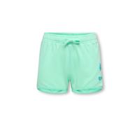 Sweatshorts KIDS ONLY "KOGAMANDA LIFE STRING SHORTS UB FR SWT", Mädchen, Gr. 146/152, N-Gr, clean grün detail:palm only, aqua wash, Sweatware, Obermaterial: 100% Baumwolle, unifarben, Basic kurz, Hose