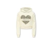 Kapuzensweatshirt KIDS ONLY "KOGCOOPER LIFE HEART LS HOODIE SWT NOOS", Mädchen, Gr. 122/128, antique weiß print:amour, leo heart, Sweatware, Obermaterial: 60% Baumwolle, 40% Polyester, bedruckt, modis