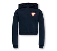 Kapuzensweatshirt KIDS ONLY "KOGCOOPER LIFE LOV E LS HOOD FR SWT", Mädchen, Gr. 122/128, navy blazer print:walking heart, pink yarrow, gold, Sweatware, Obermaterial: 60% Baumwolle, 40% Polyester, bedr