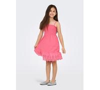 Trägerkleid KIDS ONLY "KOGLOU LIFE EMB SMOCK DRESS WVN", Mädchen, Gr. 152, N-Gr, rosa (camellia rose), Web, Obermaterial: 100% Baumwolle, unifarben, modisch, slim fit knielang, eckiger Ausschnitt, ohn