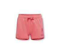 Sweatshorts KIDS ONLY "KOGAMANDA LIFE STRING SHORTS UB FR SWT", Mädchen, Gr. 134/140, N-Gr, sugar coral detail:palm only, pink glo, Sweatware, Obermaterial: 100% Baumwolle, unifarben, Basic kurz, Hose