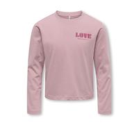 Langarmshirt KIDS ONLY "KOGMILO L/S PRINT TOP BF JRS", Mädchen, Gr. 146/152, rosa (woodrose print:love), Jersey, Obermaterial: 100% Baumwolle, bedruckt, normal normal, Rundhals, Shirts Langarmshirt, B