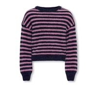 Rundhalspullover KIDS ONLY "KOGNEWPIUMO L/S PULLOVER CP KNT NOOS", Kinder, Gr. 134/140, blau (night sky stripes:mauve orchid), Strick, Obermaterial: 70% Nylon, 30% Polyacryl, gestreift, regular fit no