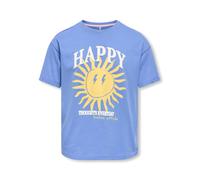 T-Shirt KIDS ONLY "KOGROSITA LIFE S/S LOOSE PRINT TOP JRS", Mädchen, Gr. 134/140, ultramarine print:happy, Jersey, Obermaterial: 100% Baumwolle, bedruckt, unifarben, Basic normal, Rundhals, Shirts T-S