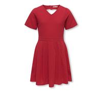 Sommerkleid KIDS ONLY "KOGSTINNA SS HEART DRESS WVN", Mädchen, Gr. 140, N-Gr, barbados cherry, Web, Obermaterial: 100% Baumwolle, unifarben, ausgestellt kniefrei, V-Ausschnitt, Kleider Sommerkleid, mi