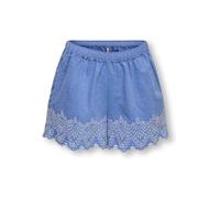 Shorts KIDS ONLY "KOGTULUM EMB SHORTS WVN", Mädchen, Gr. 158, N-Gr, blau bonnet detail:hellweiß emb, Web, Obermaterial: 100% Baumwolle, bestickt, unifarben, bequem kurz, Hosen Shorts (64957737-158) bl