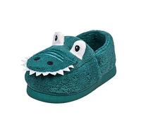 Kids Winter Ankle Slippers Cartoon Dinosaur Cute Fuzzy Thick Slippers Baby Boys Girls Padded Sole Slip-On Flat Shoes Indoor Family Lightweight Casual Shoes (Blue, 26 Toddler)