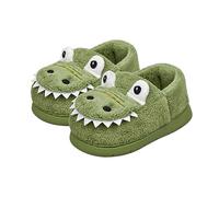 Kids Winter Ankle Slippers Cartoon Dinosaur Cute Fuzzy Thick Slippers Baby Boys Girls Padded Sole Slip-On Flat Shoes Indoor Family Lightweight Casual Shoes (Green, 23.5 Infant)