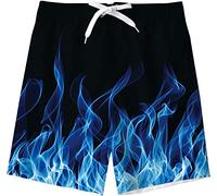kids4ever Kinder Badehose Jungen Schnell Trocken Atmungsaktiv Badeshorts Kind Cool 3D Flamme Gedruckt Schwimmen Bademode mit Zwei Seite Taschen für 7-8 Jahre