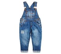 KIDSCOOL SPACE Baby kleine Jungen Mädchen Große Latztasche Aufgesetzte Jeans Latzhose aus gewaschener Baumwolle,Blau,4-5 Jahre