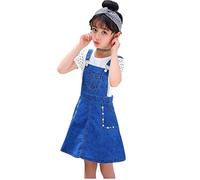 KIDSCOOL SPACE Jeans-Overallkleid für kleine Mädchen,Blumenbestickte verstellbare Denim-Latzhose,Blau,4-5 Jahre