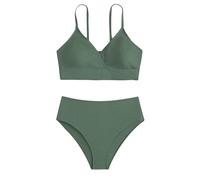 Kielsjajd Bikini Teenager Mädchen 14 Jahre Zweiteilige mit Triangel Bikinihose Set Bedruckte Sportlich Badeanzug Rüschen Push Up mit Shorts Badeanzüge Tankini Bikinioberteil für Mädchen (1-Green, 160)