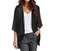 Kielsjajd Damen Bolero Festlich, Damen Chiffon Bolero Festlich 3/4 Ärmel Elegant Shrug Top Kurze Strickjacke Cardigan Open Front Casual Bolerojacke Schulterjacke Jäckchen für Abendkleid Hochzeit
