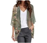 Kielsjajd Damen Bolero Festlich, Damen Chiffon Bolero Festlich 3/4 Ärmel Elegant Top Kurze Strickjacke Cardigan Open Front Casual Bolerojacke Schulterjacke Jäckchen für Abendkleid (#01 ArmyGreen, L)