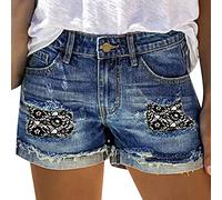 Kielsjajd Damen Denim Shorts Retro-Stil Hot Pants Loch Kurze Jeans mit Taschen für Sommer, Damen Zerrissene Kurze Hose Damen Sommer Destroyed Jeansshort High Waist Sexy Low Denim Shorts