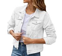 Kielsjajd Damen Jeansjacke mit Perlen Übergangsjacke Leichte Jacke Denim Casual Mädchen Jeans Mantel Übergroß Outwear Kurz Coat Damen Lose Jeansjacke Girljean Jacken Perle Casual Cowboy (White-A, L)