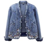 Kielsjajd Damen Jeansjacke mit Perlen Übergangsjacke Leichte Jacke Denim Casual Mädchen Jeans Mantel Übergroß Outwear Kurz Coat Damen Lose Jeansjacke Girljean Jacken Perle Casual Cowboy (Blue-B, M)