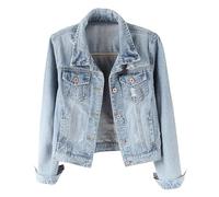 Kielsjajd Damen Jeansjacke mit Perlen Übergangsjacke Leichte Jacke Denim Casual Mädchen Jeans Mantel Übergroß Outwear Kurz Coat Damen Lose Jeansjacke Girljean Jacken Perle Casual (Light Blue-a, XXXL)