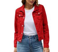 Kielsjajd Damen Jeansjacke mit Perlen Übergangsjacke Leichte Jacke Denim Casual Mädchen Jeans Mantel Übergroß Outwear Kurz Coat Damen Lose Jeansjacke Girljean Jacken Perle Casual Cowboy (Red-A, XXL)