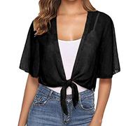 Kielsjajd Damen Schöne, Elegante Bolero Jäckchen Langarm Bolero zum Knoten, Damen Bolero Chiffon Kurzarm Bolerojacke Festlich Elegant Jacke Leicht Transparent Offene Strickjacke Cardigan für Sommer