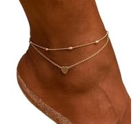 Kielsjajd Double Layer Fußkettchen für Frauen Mädchen Stil Kette Strand Fußkettchen Armband Schmuck Fußkettchen verstellbare Größe Wein Halskette (Gold, One Size)
