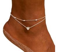 Kielsjajd Double Layer Fußkettchen für Frauen Mädchen Stil Kette Strand Fußkettchen Armband Schmuck Fußkettchen verstellbare Größe Wein Halskette (Silver, One Size)