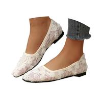 Kielsjajd Spitze Ballerinas Damen Weiss Trachtenschuhe Flach Oktoberfest Schuhe Elegant Ballerina Schuhe mit Riemchen Mesh Atmungsaktive Sommerschuhe Leichte Hochzeitsschuhe Sommer Freizeitschuhe