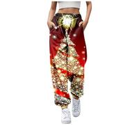 Kielsjajd Weihnachten Jogginghose Damen Hosen Druck Sportive Hosen Weihnachtshose Winter Freizeithose Trainingshose Sporthose Outdoor Hosen Weihnachtshosen Teenager MäDchen Joggerhose (A13 Yellow, S)