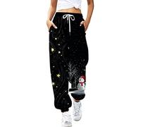 Kielsjajd Weihnachten Jogginghose Damen Hosen Druck Sportive Hosen Weihnachtshose Winter Freizeithose Trainingshose Sporthose Outdoor Hosen Weihnachtshosen Teenager MäDchen Joggerhose (A01 Black, S)