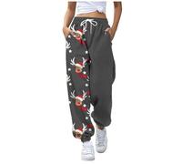 Kielsjajd Weihnachten Jogginghose Damen Hosen Druck Sportive Hosen Weihnachtshose Winter Freizeithose Trainingshose Sporthose Outdoor Hosen Weihnachtshosen Teenager MäDchen Joggerhose (A12 Black, S)