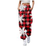 Kielsjajd Weihnachten Jogginghose Damen Hosen Druck Sportive Hosen Weihnachtshose Winter Freizeithose Trainingshose Sporthose Outdoor Hosen Weihnachtshosen Teenager MäDchen Joggerhose (A13 Red, XXL)
