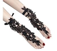 KieTeiiK Halskette, sexy Spitzen-Stickerei, Fußkettchen mit Zehen, Blumenmuster, Barfuß-Sandalen, Sklaven-Fußkettchen, Brautschmuck, Hochzeits-Fußschmuck, as show, Spitze