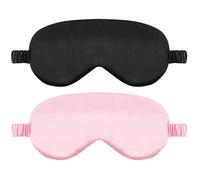Kifmurase 2 Stück Seiden-Schlafmaske, Schlafmaske aus 100% Seide mit verstellbarem Band, Augenmaske zum Schlafen, Lichtblockierende Schlafbrille für Pause Reisen, schwarz und rosa
