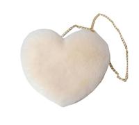 KIFSDLF Modische herzförmige Damenhandtaschen, niedliche Umhängetaschen aus Kunstfell, weiche Plüsch-Schultertasche mit Kette, Shopper-Taschen(Beige)