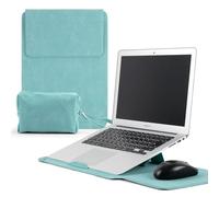 KiimLaa 13-14 Zoll Laptop Sleeve Laptophülle mit Standfunktion für MacBook Pro 14" M4/M3/M2/M1, MacBook Pro/Air 13/13,6 Zoll, Gefrostet PU Leder Magnetischer Laptoptasche für HP, Dell 13-14" - Grün