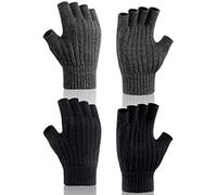 Kiiwah 2 Paar Fingerlose Handschuhe Winter Strickhandschuhe Damen Herren Unisex Dehnbar Fäustlinge für Laufen Radfahren Freizeit Outdoor(Schwarz Grau)