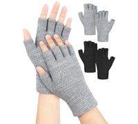 Kiiwah 2 Paar Handschuhe Fingerlose für Herren Damen, Winter Handschuhe Ohne Finger Unisex Fingerhandschuhe Ohne Fingerkuppen Warme für Sport Outdoor Tippen Camping (Schwarz, Grau)
