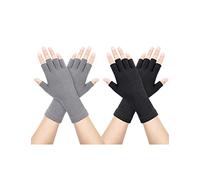 Kiiwah 2 Paar Unisex Handschuhe Fingerlose, Dehnbar Fingerhandschuhe Ohne Fingerkuppen, Half Finger Strickhandschuhe Verlängern Handgelenk Handschuhe Winter für Damen Herren