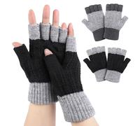 Kiiwah 2 Paar Winter Handschuhe Herren und Damen mit Fleecefutter, Farbabstimmung Halbfingerhandschuhe Strick Fingerlose Handschuhe für Arbeit, Sport, Winterliche Outdoor Aktivitäten