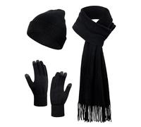Kiiwah 3-Teiliges Wintermütze, Schal & Handschuh Touchscreen -Sets für Damen Und Herren, Klassisch, Weiche, Dehnbare Strickmütze, Winterhandschuhe und Weiche Kaschmir Schal Lang (Einheitsgröße)