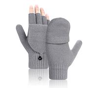 Kiiwah Fingerlose Handschuhe Convertible Warm Strick Halbfinger Handschuhe mit Flip Abdeckung Geeinget für Innen und Außen Damen Herren (grau)