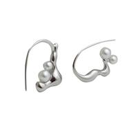 BrOleo 925 Sterling Silber,modische asymmetrische Perlen Anhänger Ohrringe,geometrische Gebogene Tropfen Ohrhänger,Silberne Nadelohrringe,hypoallergene Ohrringe für Mädchen und Damen,Charm Schmuck