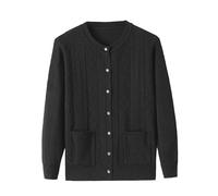 KIJSKKOPO Cardigan Damen,Dünne Strickjacke für Ältere Menschen Mittleren Alters Und Senioren, Schwarzer Rundhalsausschnitt Mit Knopfleiste, Strickmantel Mit Rautengitter-Twist-Streifen, Kurze STR