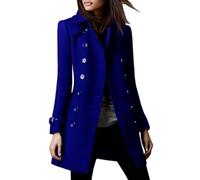 KIJSKKOPO Damen Doppelreiher Wollmantel, Schwarz, mit Reversschnalle, Tunika Jacke Aus Wollmischgewebe, Lange Ärmel, Laschen, Eleganter Cabanmantel für Herbst Und Winter, Blaue Größe Xl