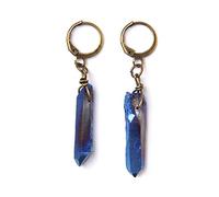 KIJSKKOPO Damen Hängende Ohrringe,Boho Ohrringe Mit Unregelmäßigem Blauem Kristall Anhänger Chakra Reiki Energie Distressed Antike Bar Tropfen Ohrhänger für Damen Und Mädchen Edelsteinschmu