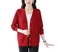 KIJSKKOPO Damen Strickcardigan Aus Eisseide Mit Chevron Muster, Langärmelig, V Ausschnitt, Knopfleiste, Leichter, Lässiger, Kurzer Sommerpullover, Ideal für Alltag, Arbeit Und Strandurlaub, Dunke